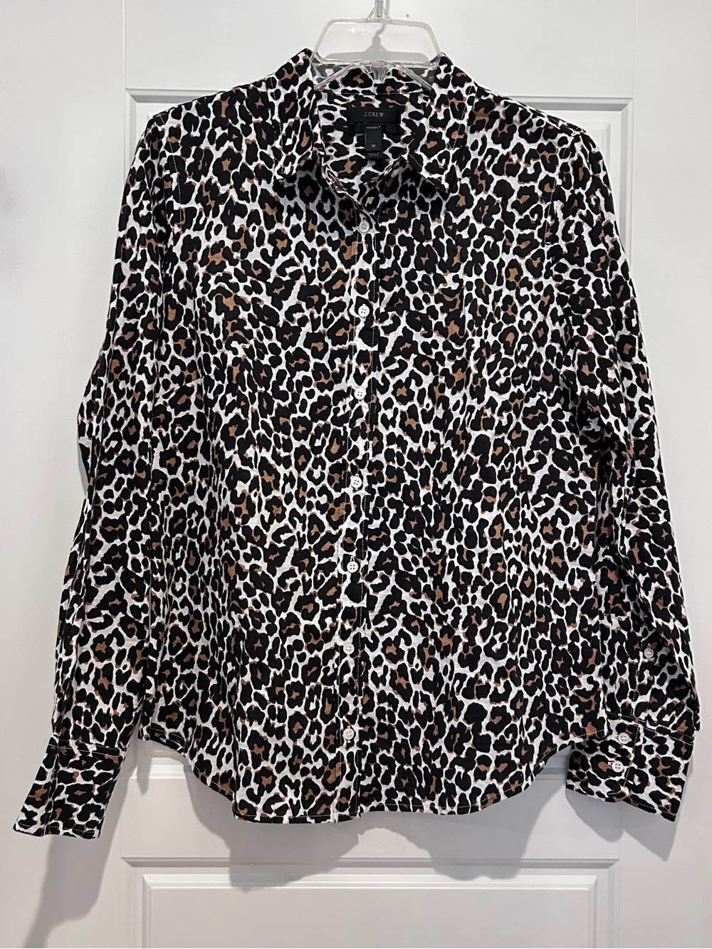 J. Crew Linen Blend Perfect Button-Down Shirt - Leopard